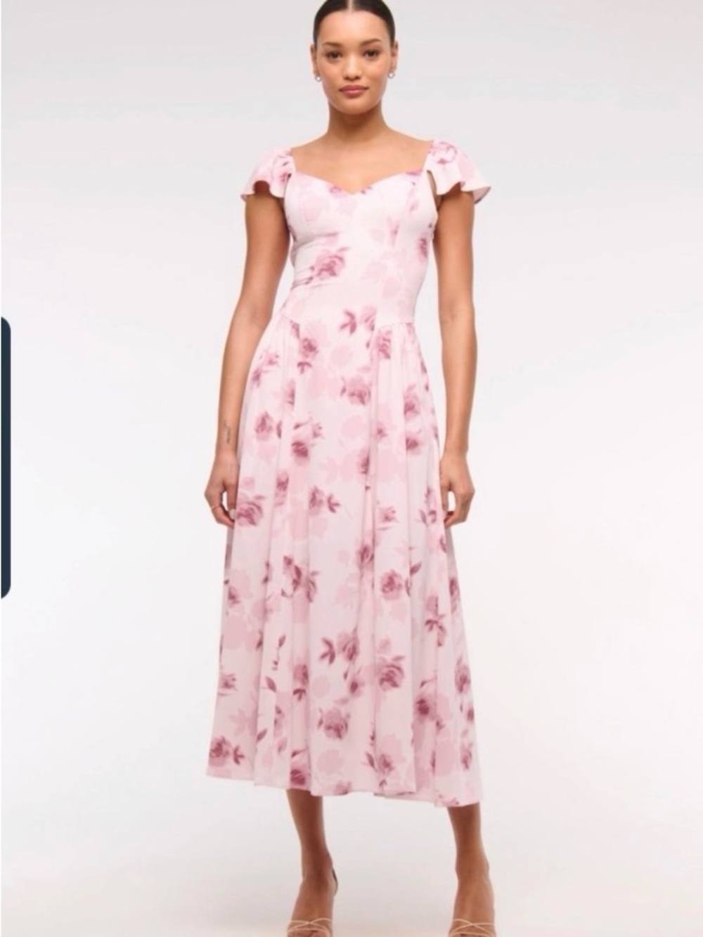 Abercrombie & Fitch Pink Floral Midi Dress SMALL Tall Cottagecore Wedding Guest